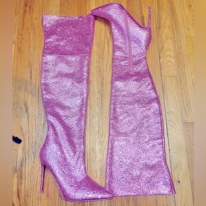 Steve Madden | Vivianne Pink Rhinestone Pointed-Toe Over-the-Knee Boots